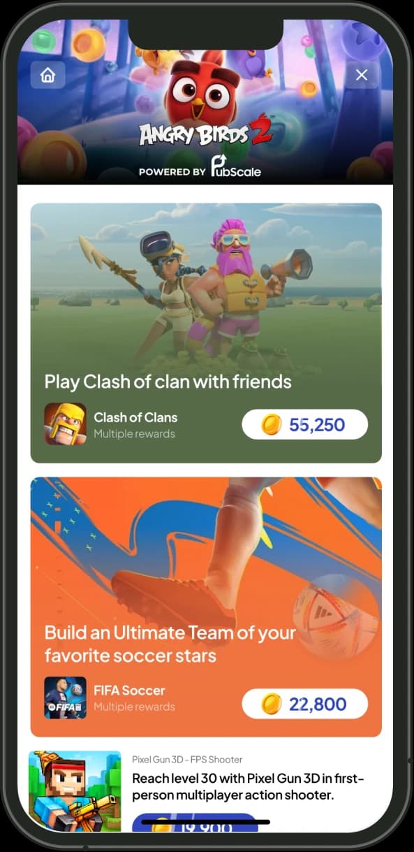 Users visit the PubScale Offerwall and see your CPE ad Users visit the PubScale Offerwall and see your CPE ad