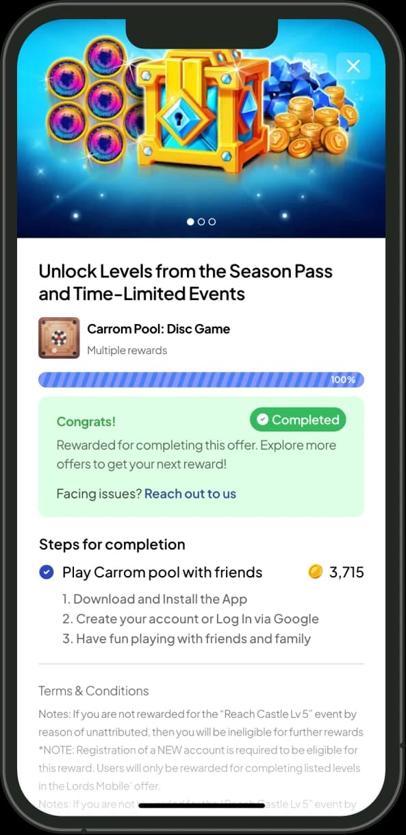 Users start completing advertiser’s offers and get rewards within minutes Users start completing advertiser’s offers and get rewards within minutes
